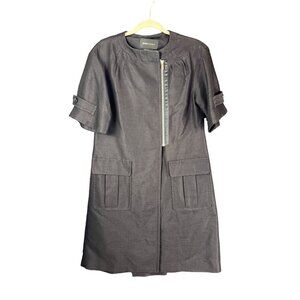 bcbg maxazria xs black charcoal side front zip dress coat pleated ruffle